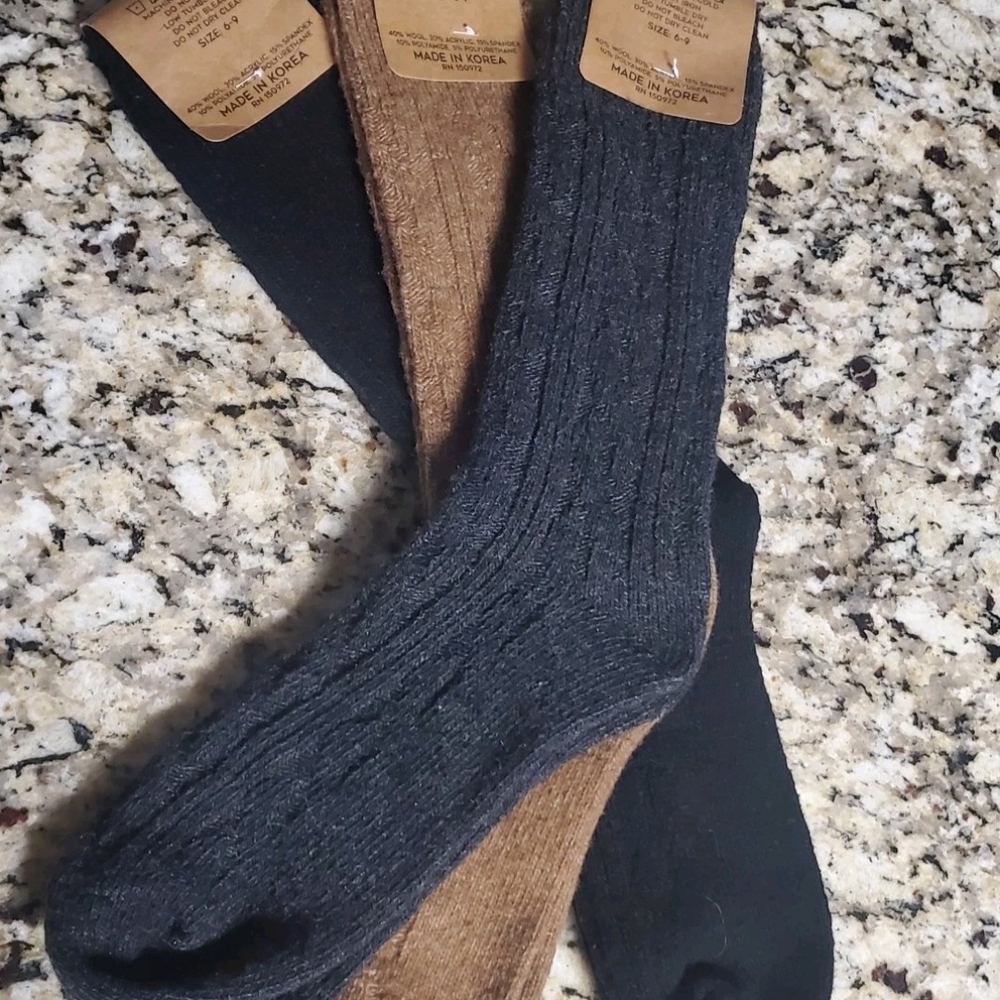 Women's Mirmaru Wool Ribbed Socks Black, Charcoal Gray, Brown Size 6-9 NWT